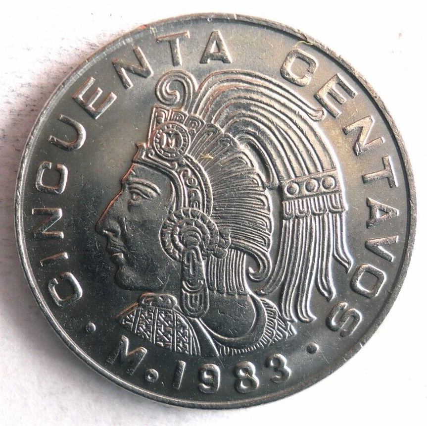 1983 MEXICO 50 CENTAVOS - AU/UNC - Exotic Coin - Free Ship