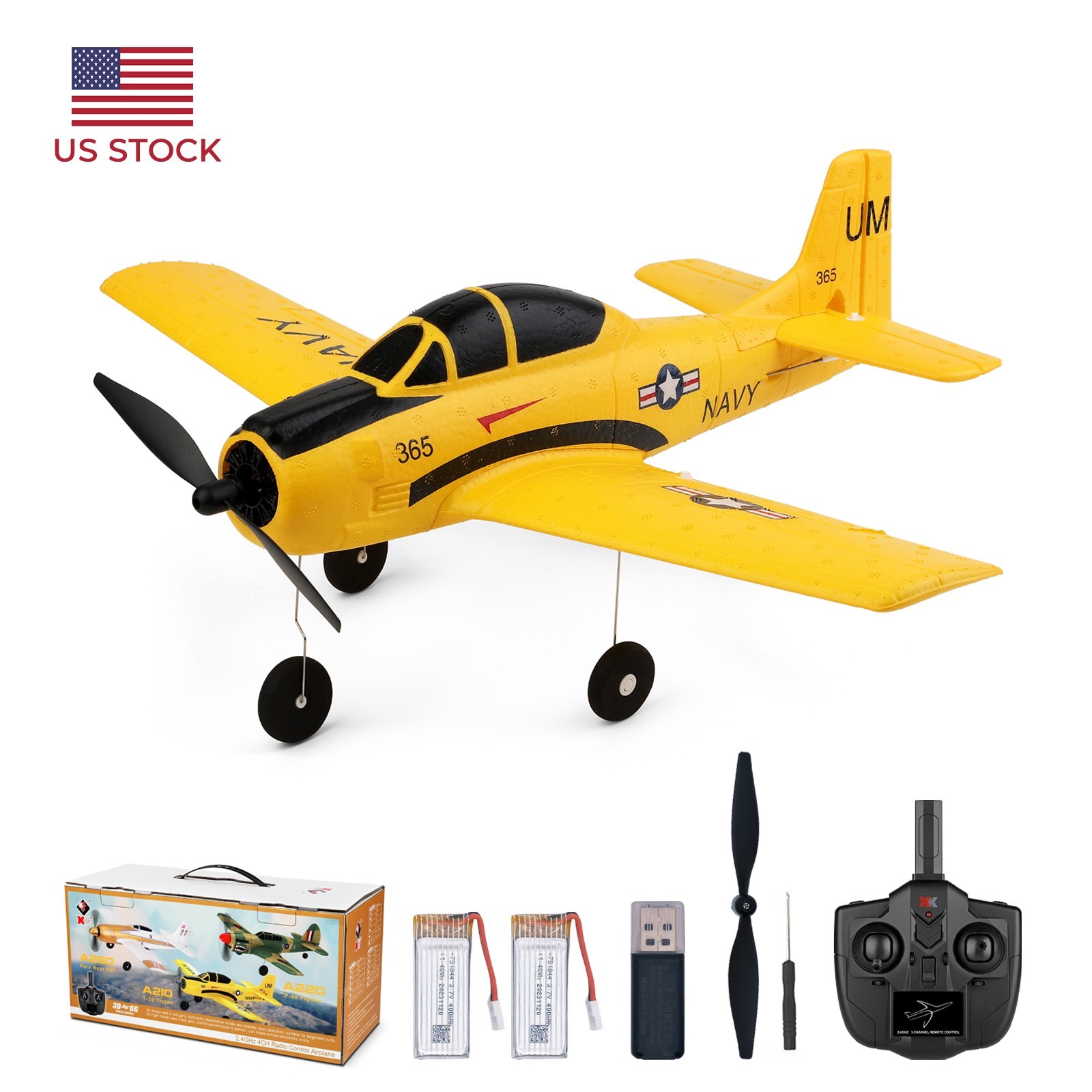 WLtoys A210 4-CH RC Plane, 2.4GHz T28 Trojan RC Airplane, Gifts for Adults Boys