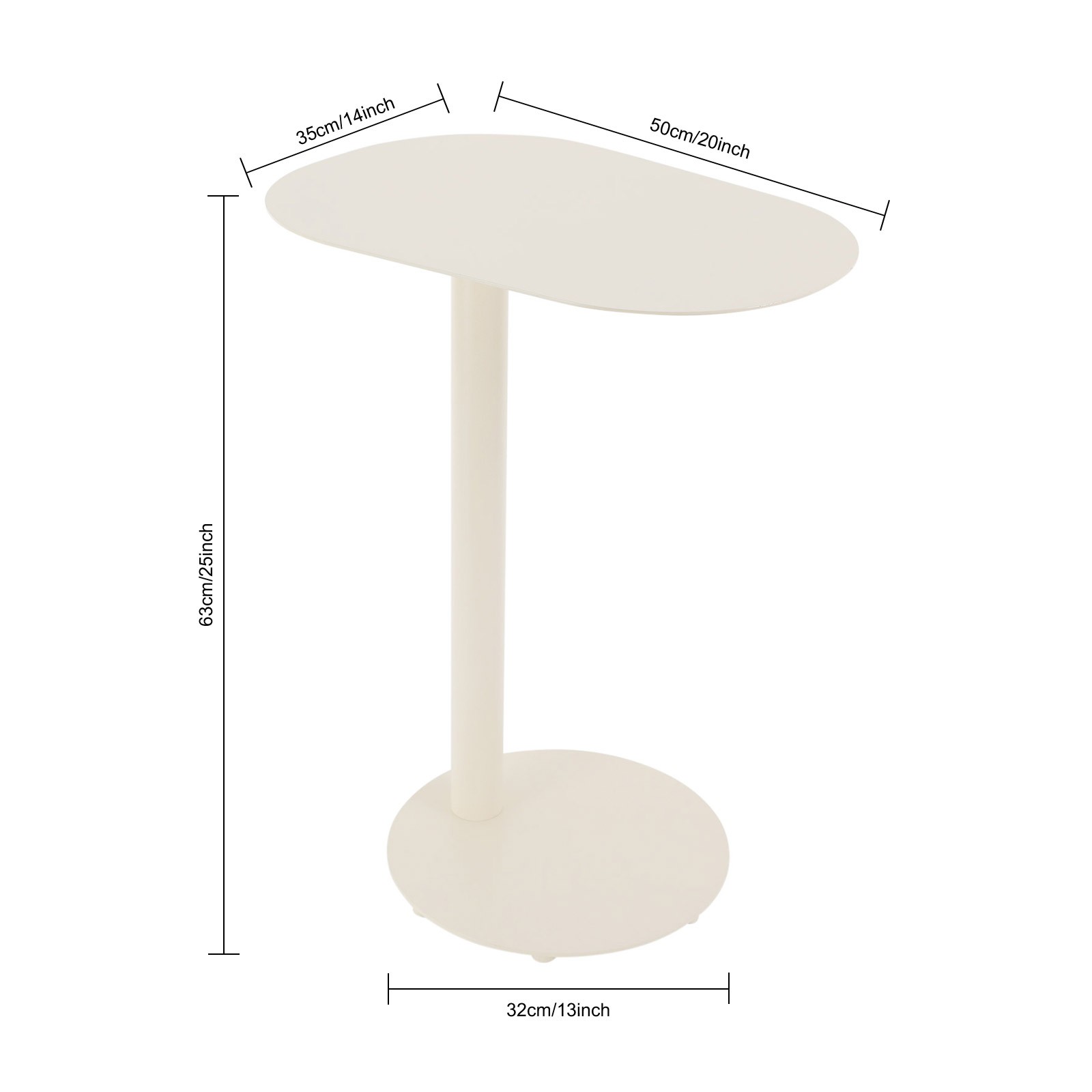 Cream White C-Shaped Side Table, Iron End Table, Couch Side Table 63x35x50CM
