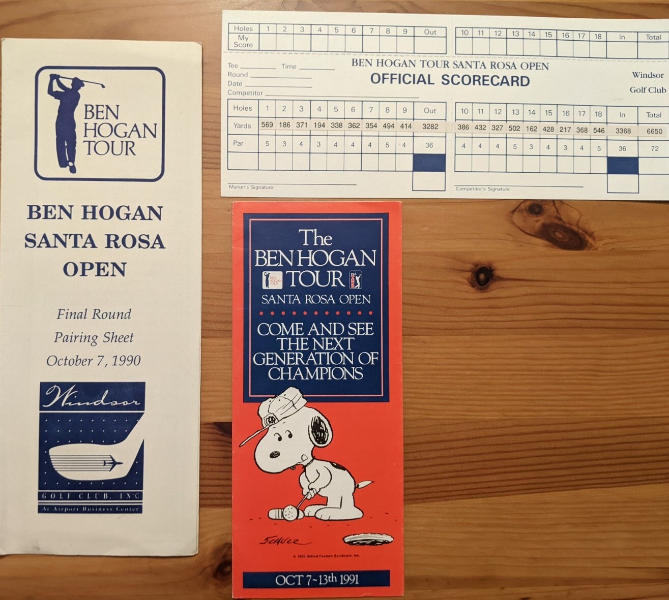Ben Hogan Santa Rosa (CA) Open 1990 Pairing Sheet Scorecard Plus 1991 Brochure