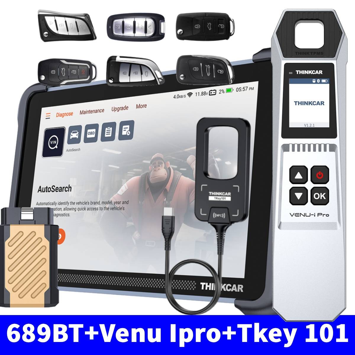 ThinkScan 689BT Auto OBD2 Scanner &  KEY programmer & tpms programming tool NEW