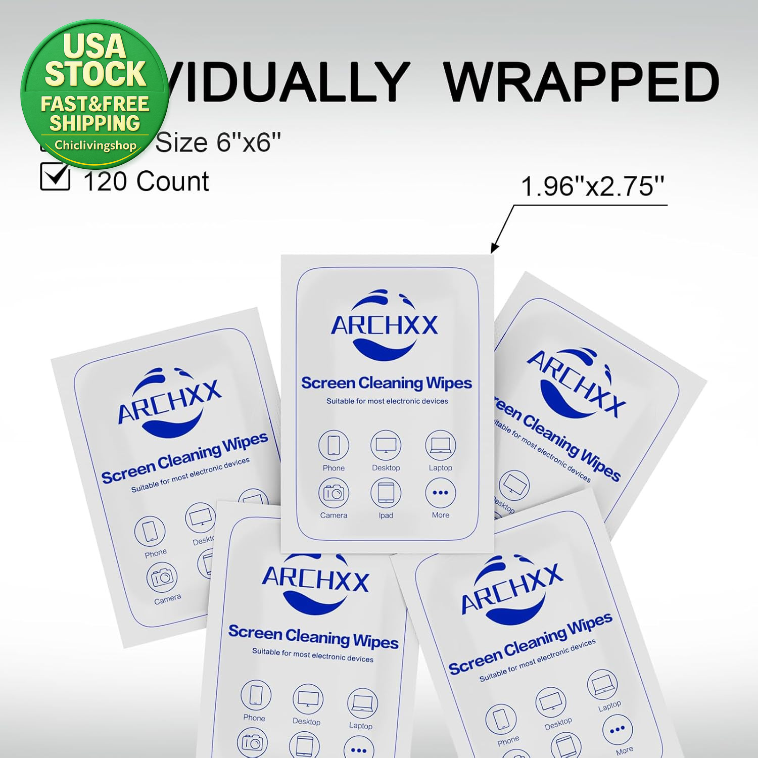 Screen Wipes for Electronics 120 Count 6X6 Pre-Moistened Cleaner