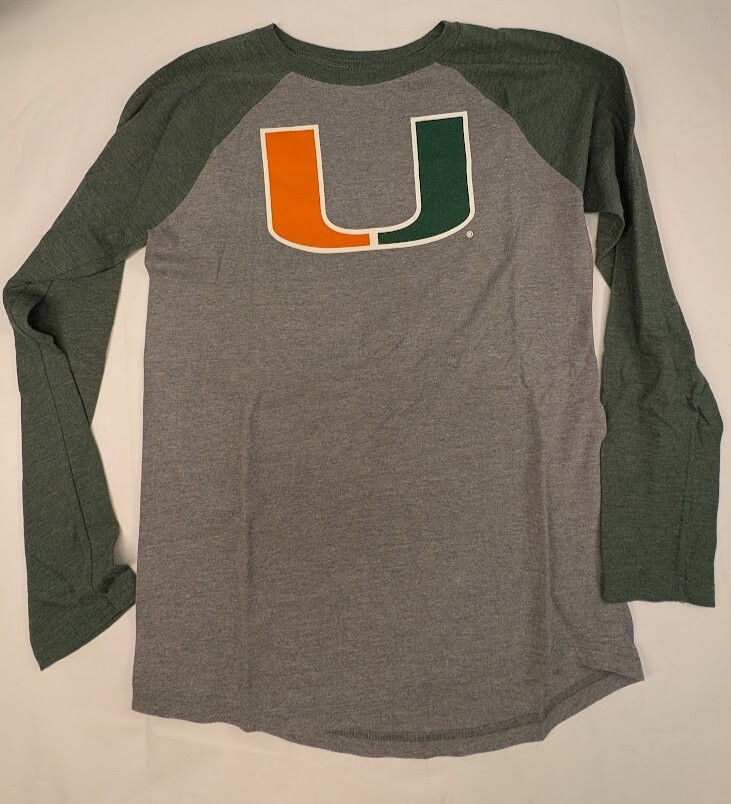 National Collegian Heathered Gray Miami Hurricanes U Logo Long Sleeve Youth XL