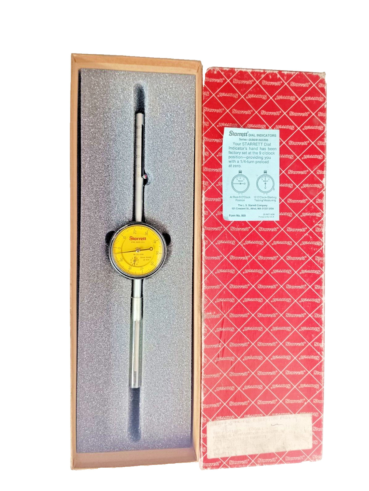 Starrett 25-2081J  Dial Indicator0-50.0mm Range,0-100mm Continuous Dial In Stock