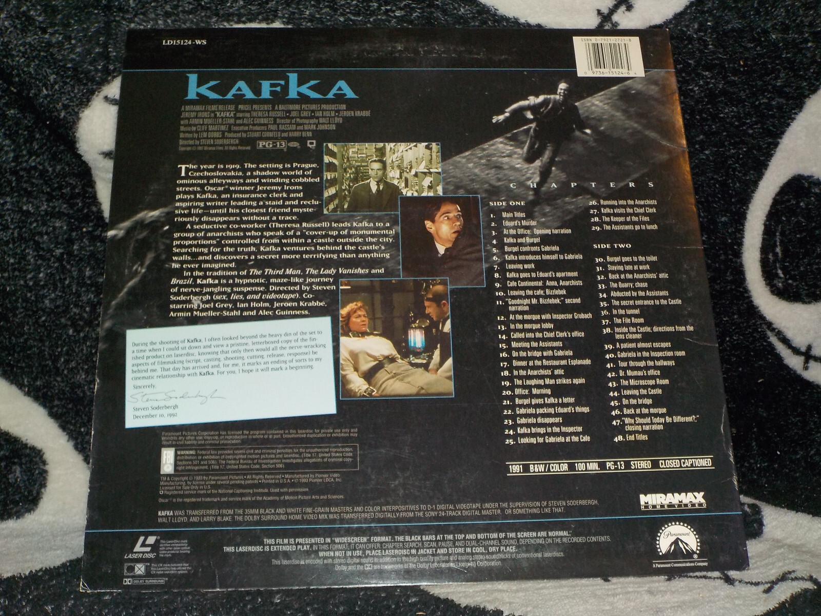 Kafka Widescreen Laserdisc LD Jeremy Irons Steven Soderbergh Free Ship $50