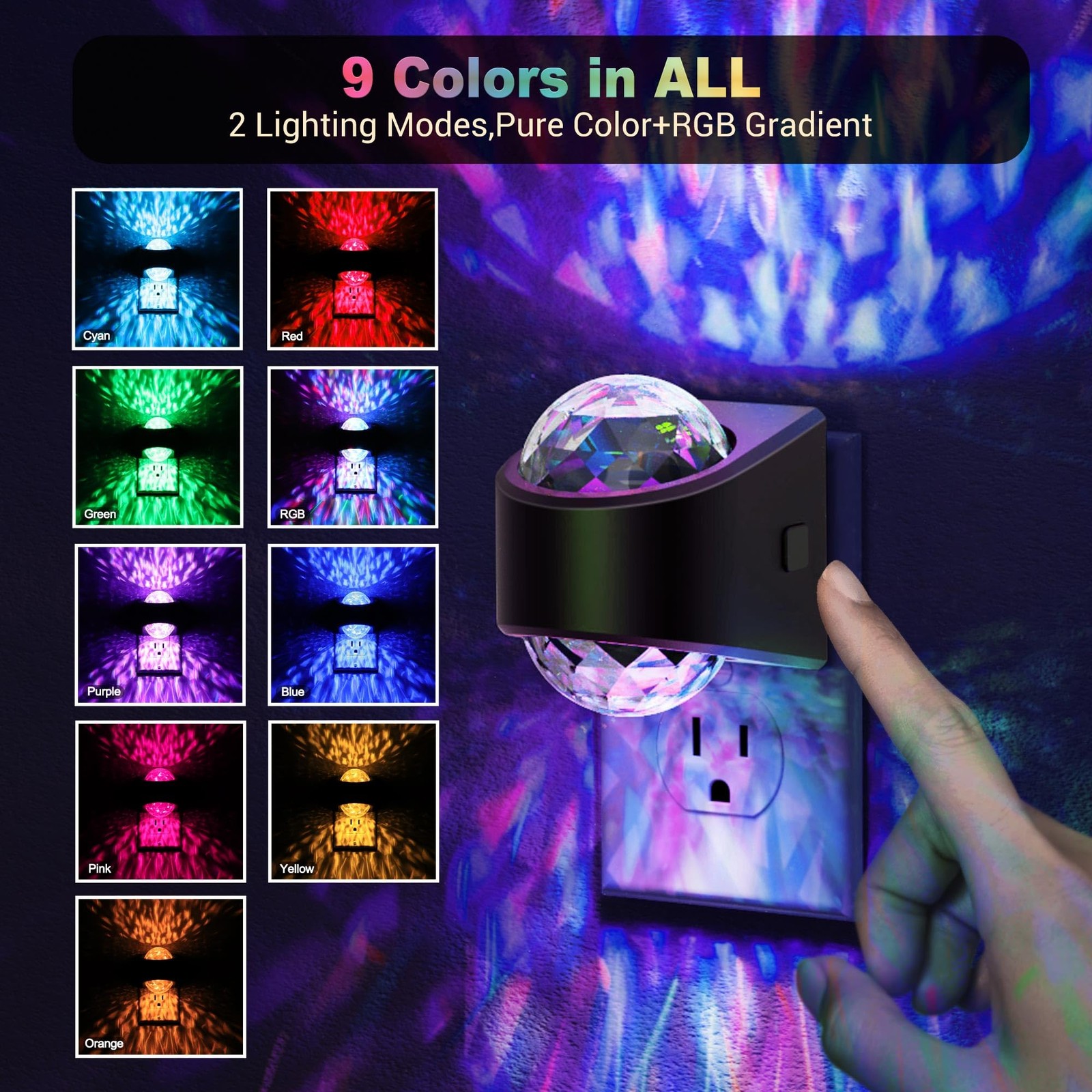 Night Lights Plug into Wall,2 Pack Star Projector RGB Night Light with 9 Colo...