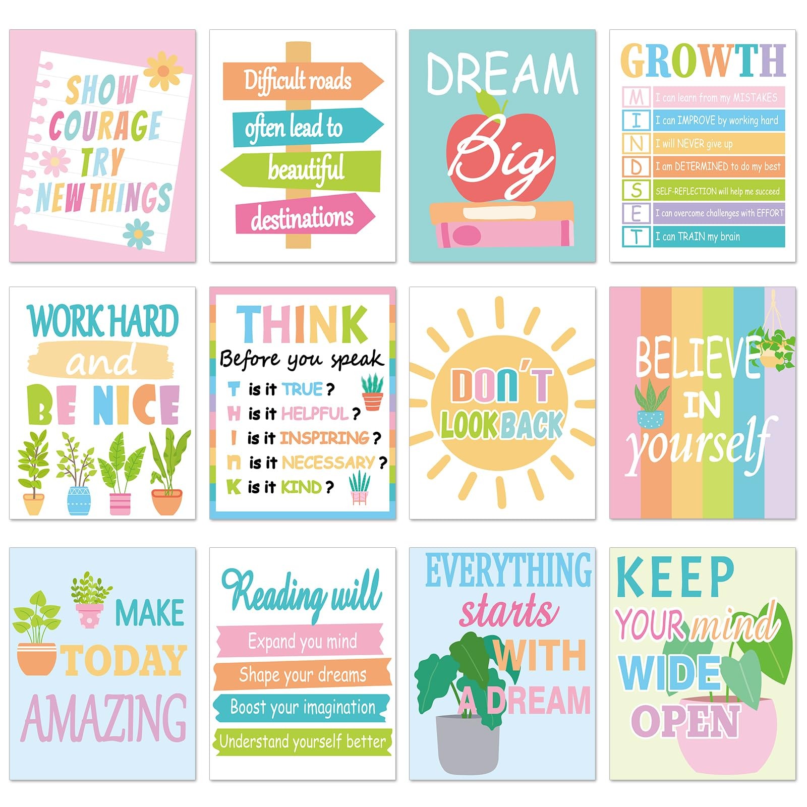 12 Pcs Motivational Posters Set for Classroom Inspirational Wall Decor