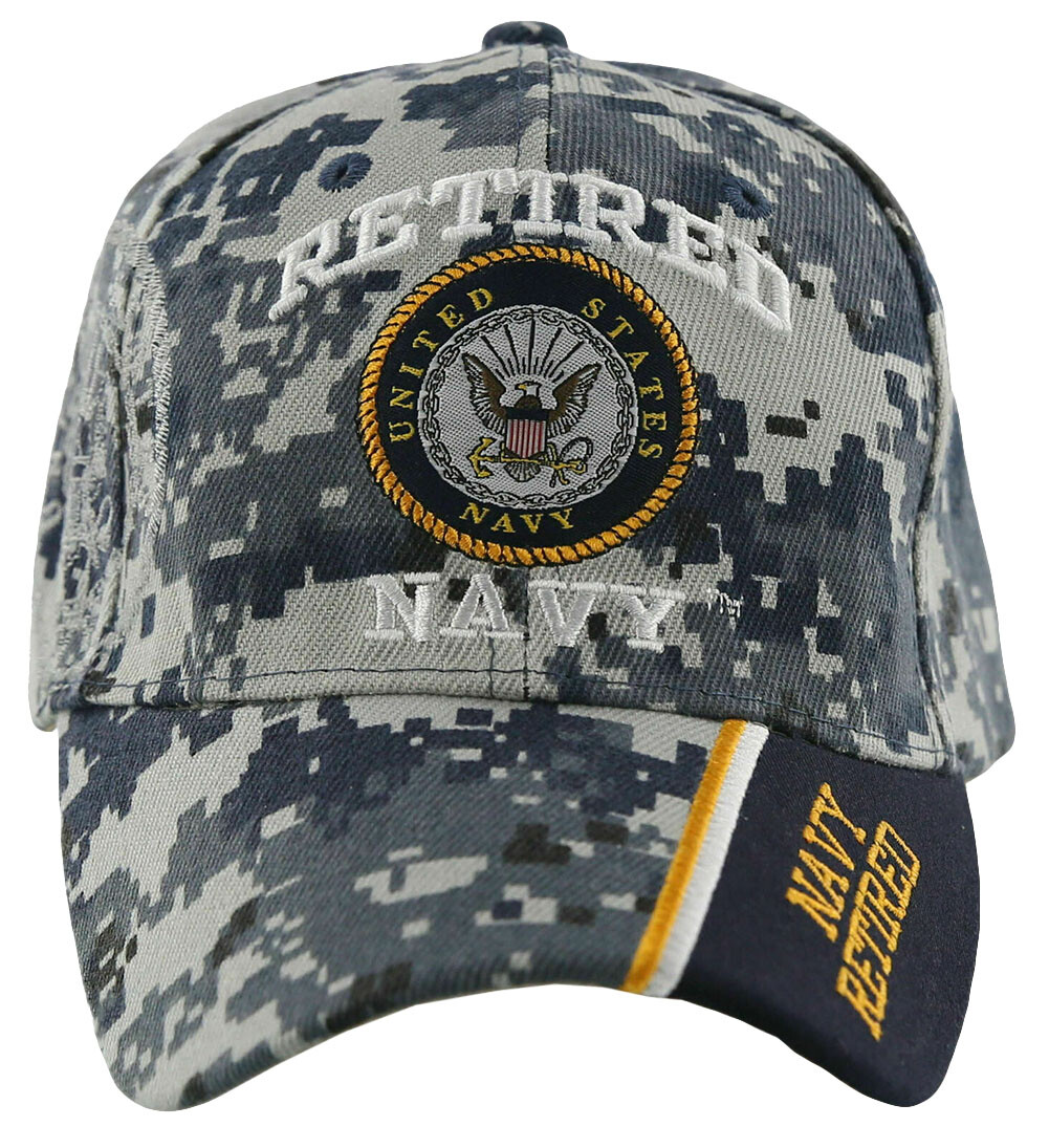 US Navy Retired Blue ACU Digital Camo Embroidered Shadow Black Cap Hat Licensed