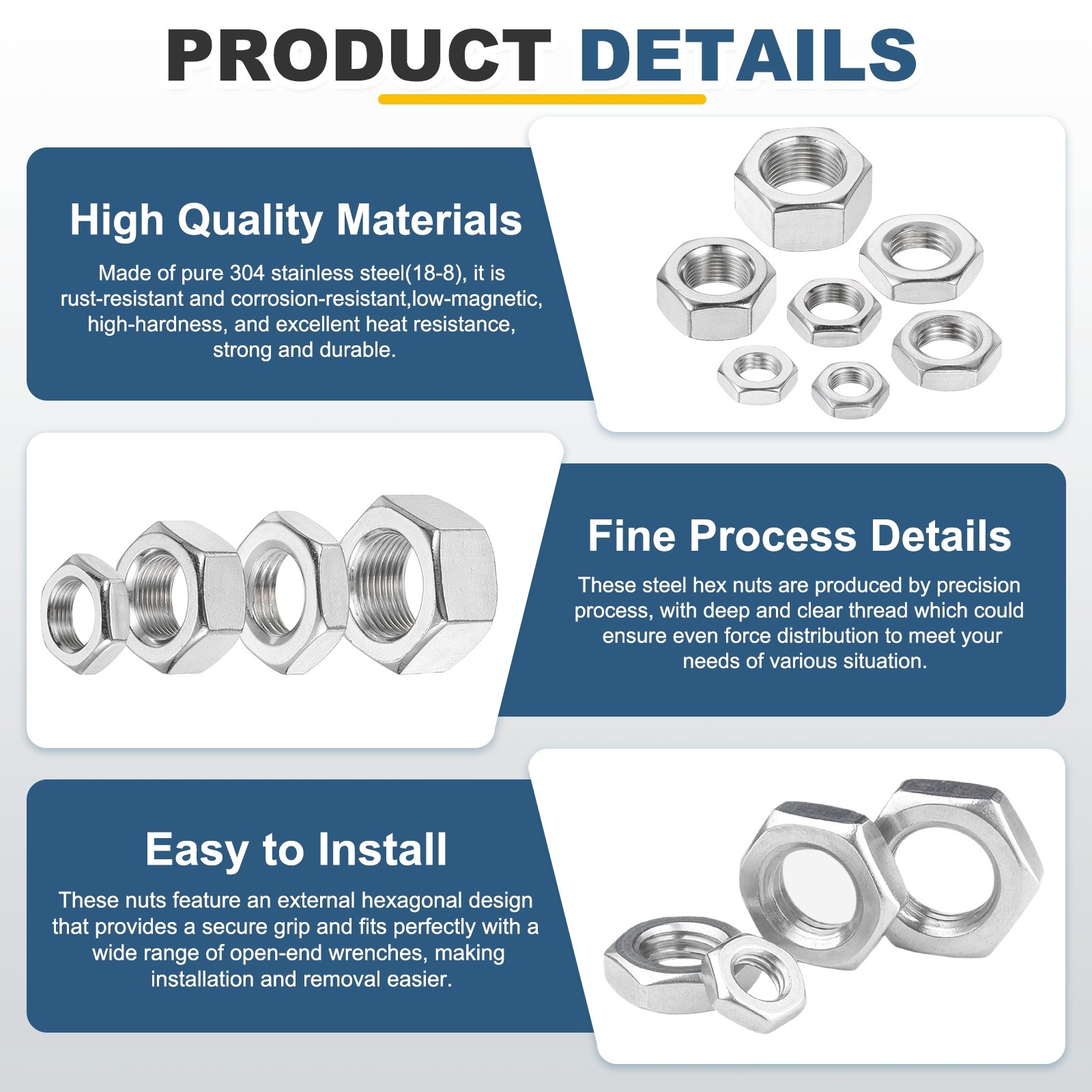 6Pcs M14x1 Steel Hex Nuts, 22mm / 0.87" Width, 7mm / 0.28" Height