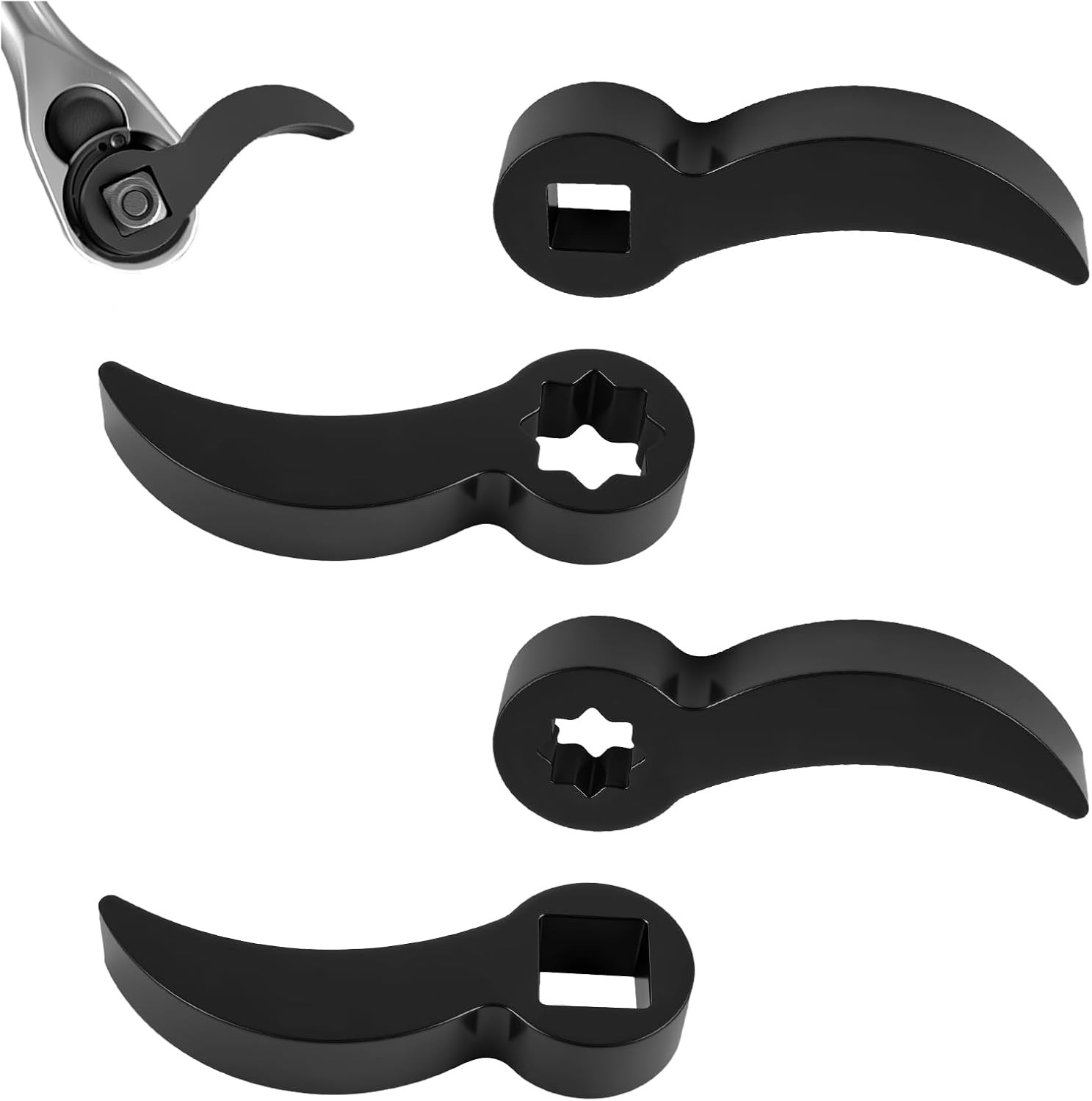 4PCS Bull Horn Pry Bar Wrench Adapter Set,Adjustable Multi Angle Wrench Adapter