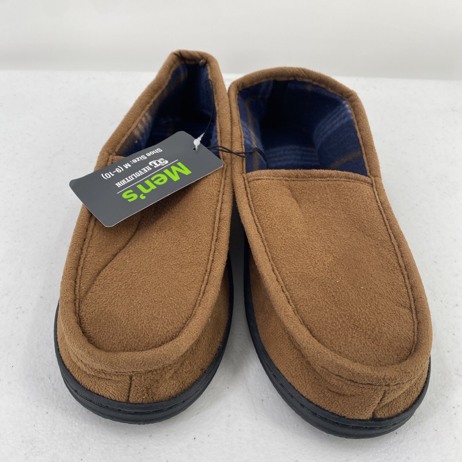 Mission Ridge Men’s Brown Faux Suede Slippers M 9-10 Slip On Plaid Lining
