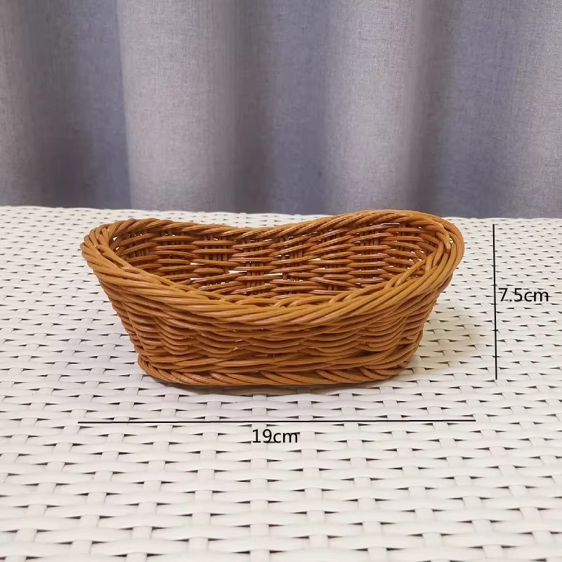 Oval Curved Rattan Wicker Woven Serving Baskets for Bread Fruit Vegetables Resta