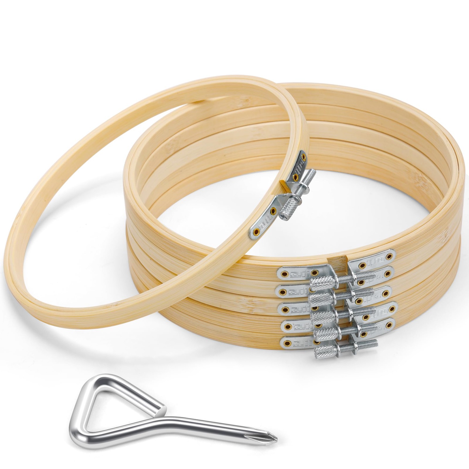 Caydo 6 Pieces 7 Inch Embroidery Hoop with Metal Screw, Round Natural Wood