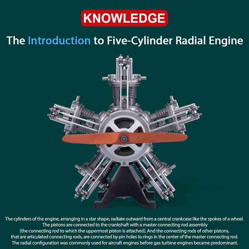 TECHING Electric Engine Five Cylinders Radial Realistic DIY Art Display Model