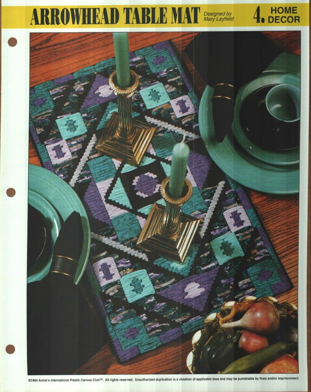 NEW ARROWHEAD TABLE MAT HOME DECOR ANNIE'S PLASTIC CANVAS PATTERN INSTRUCTIONS