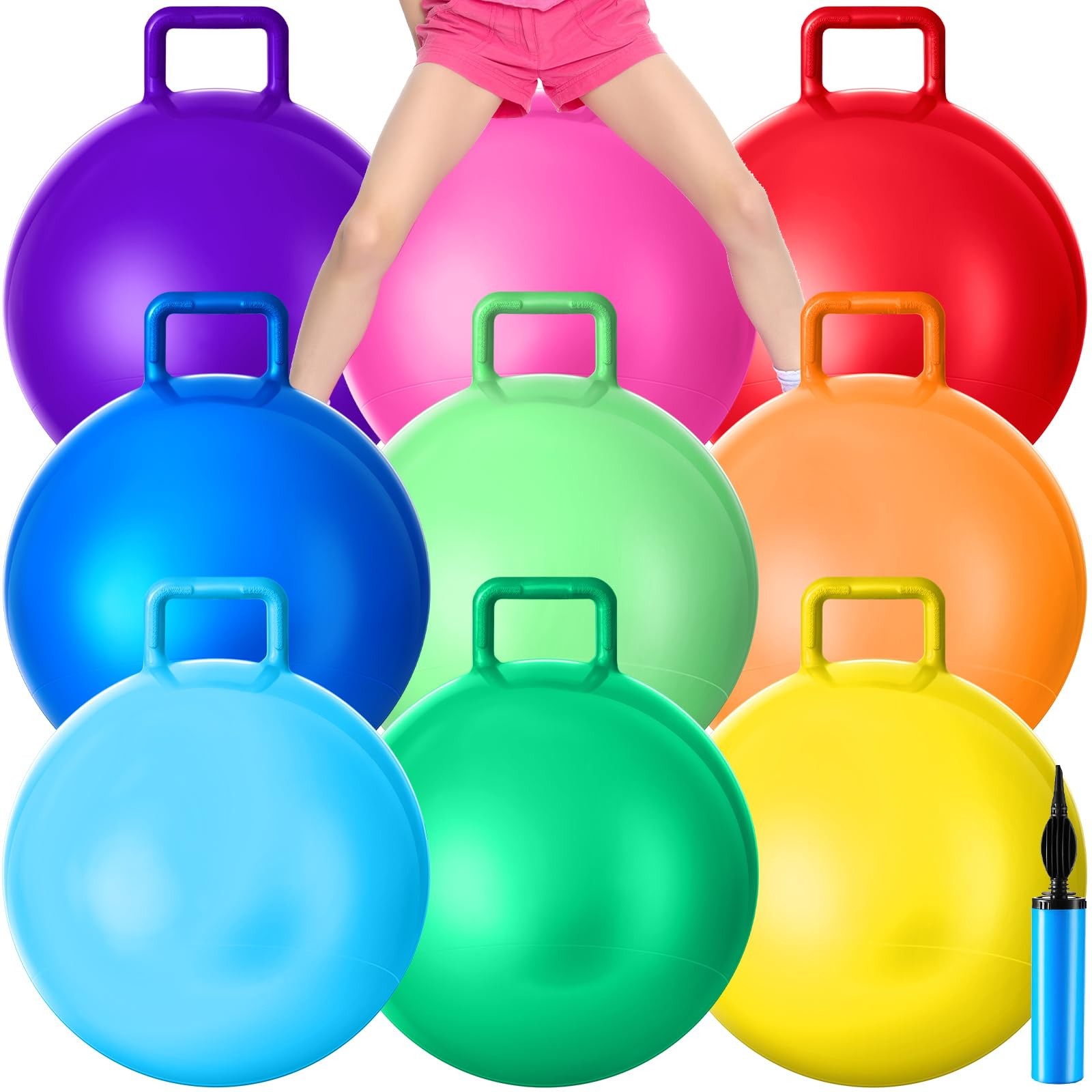 Meooeck 9 Pcs Hopper Ball 20 Inch Outdoor Bouncy Balls with Handles & Air Pump