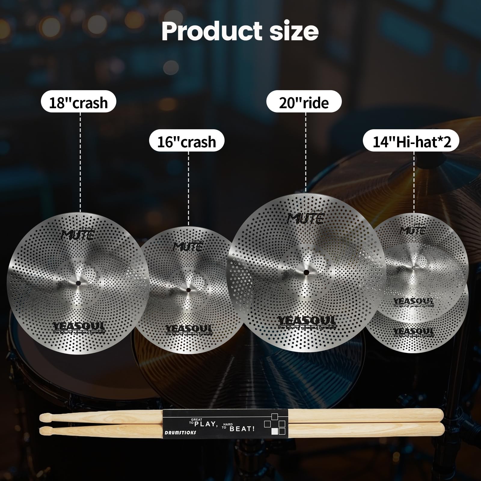 Cymbal Pack,Drum Cymbals Set 5 pcs Silver-Low Volume Pack with Bag