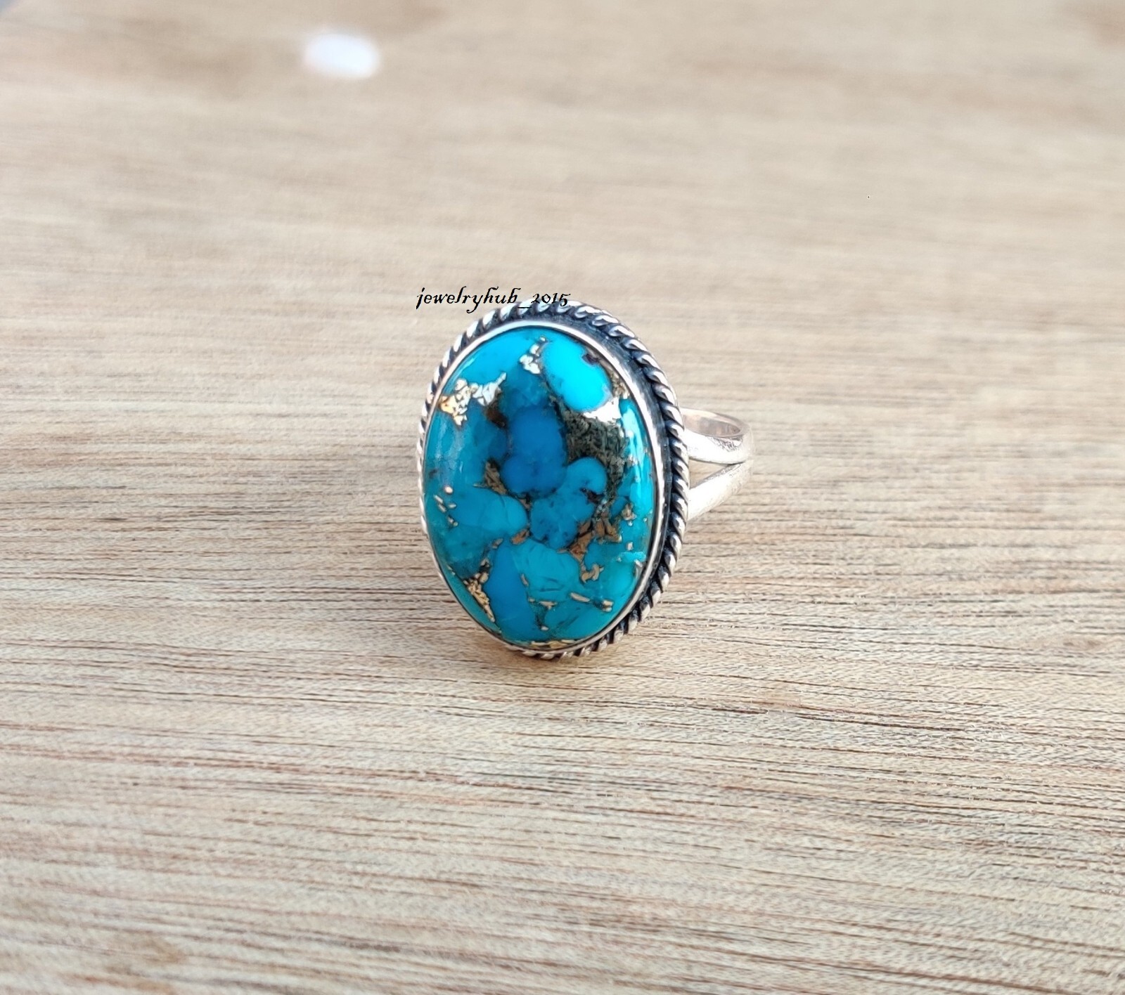 Blue Copper Turquoise Gemstone Ring 925 Sterling Silver Free Shipping Boho Ring