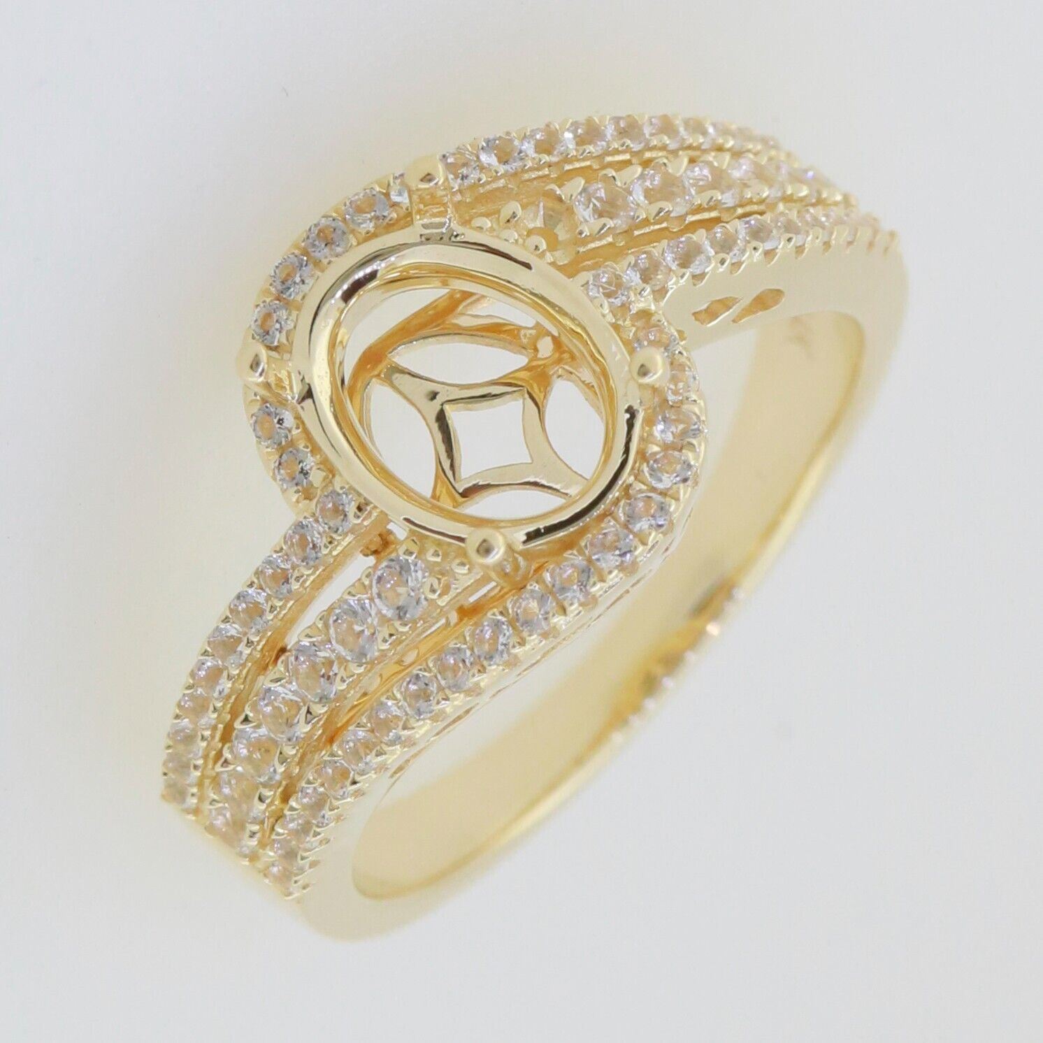 Sterling Silver Semi Mount Ring Setting Oval OV 11x9mm Bypass Halo