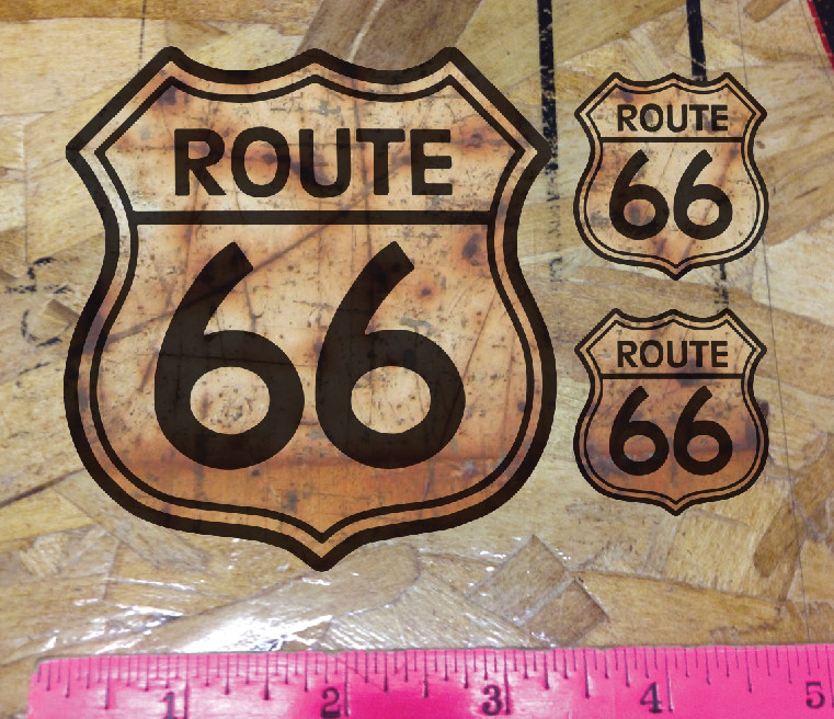 Route 66 Black & Rusted Distressed Die Cut Decal Sticker - 3 for 1 - pick size