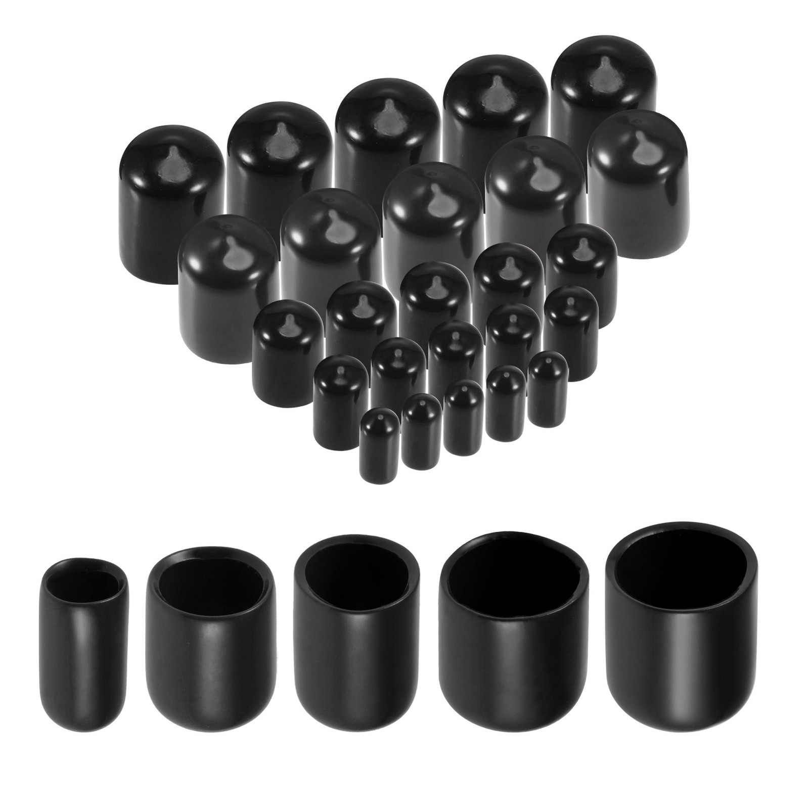 uxcell 25pcs Round Rubber End Caps 1/4" 3/8" 1/2" 5/8" 3/4", Black