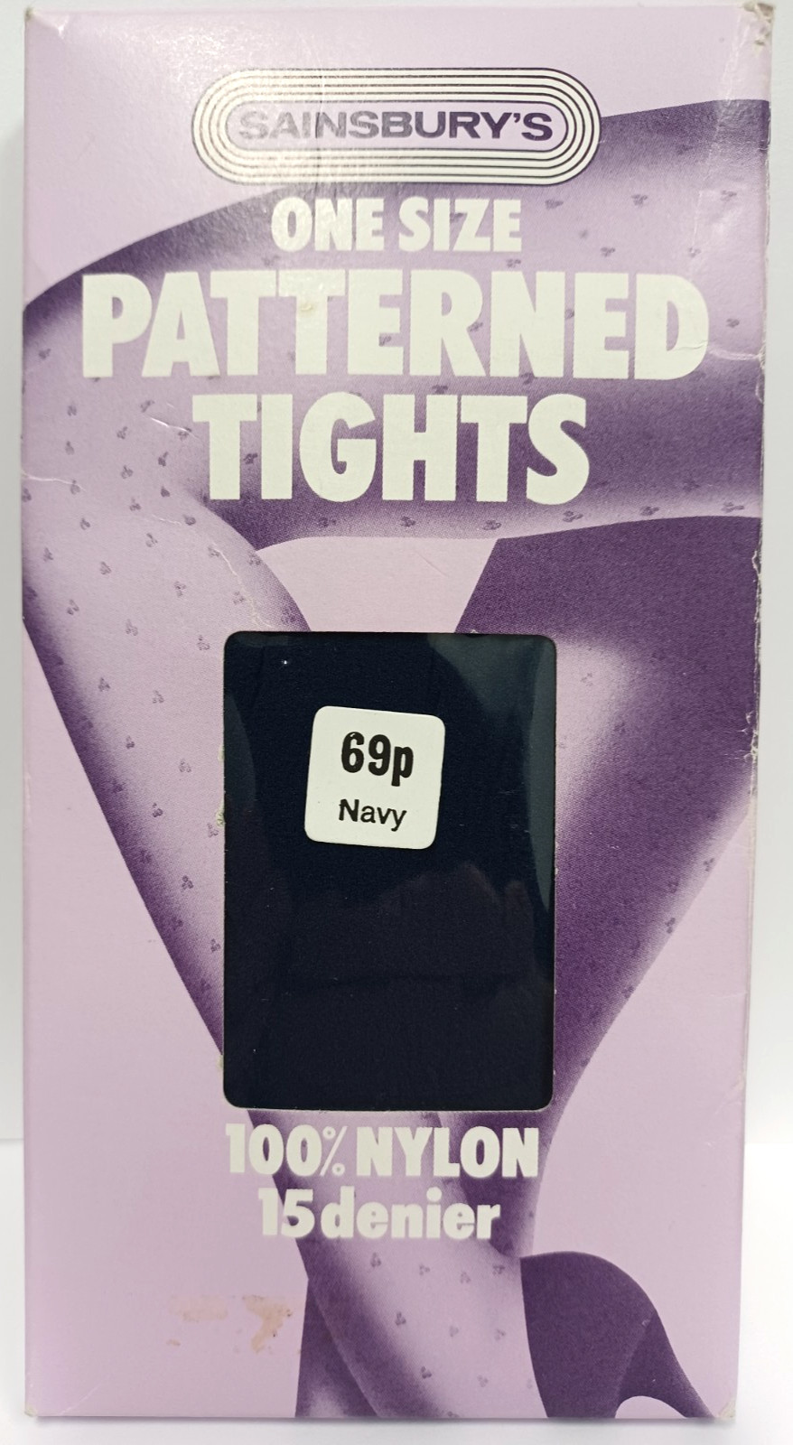 Sainsburys 1970s Vintage 15 Denier Plain Knit Patterned Navy Blue Tights 42" Hip