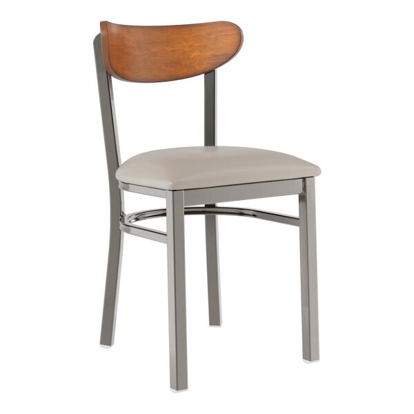 Boomerang Back Clear Coat Metal Dining Chair with Gray Vinyl Seat & Vintage Back