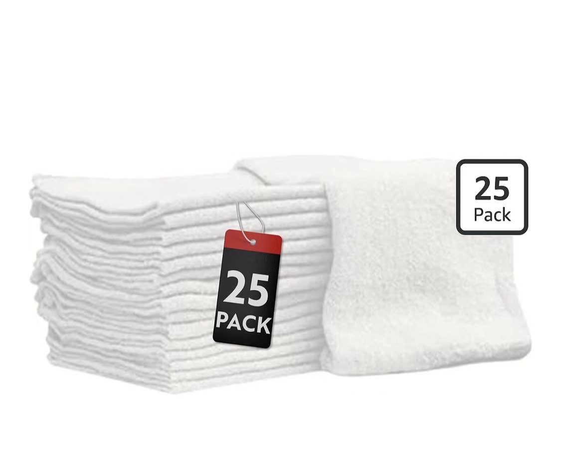 25 Pack White 100% Cotton Shop Rags for mechanics