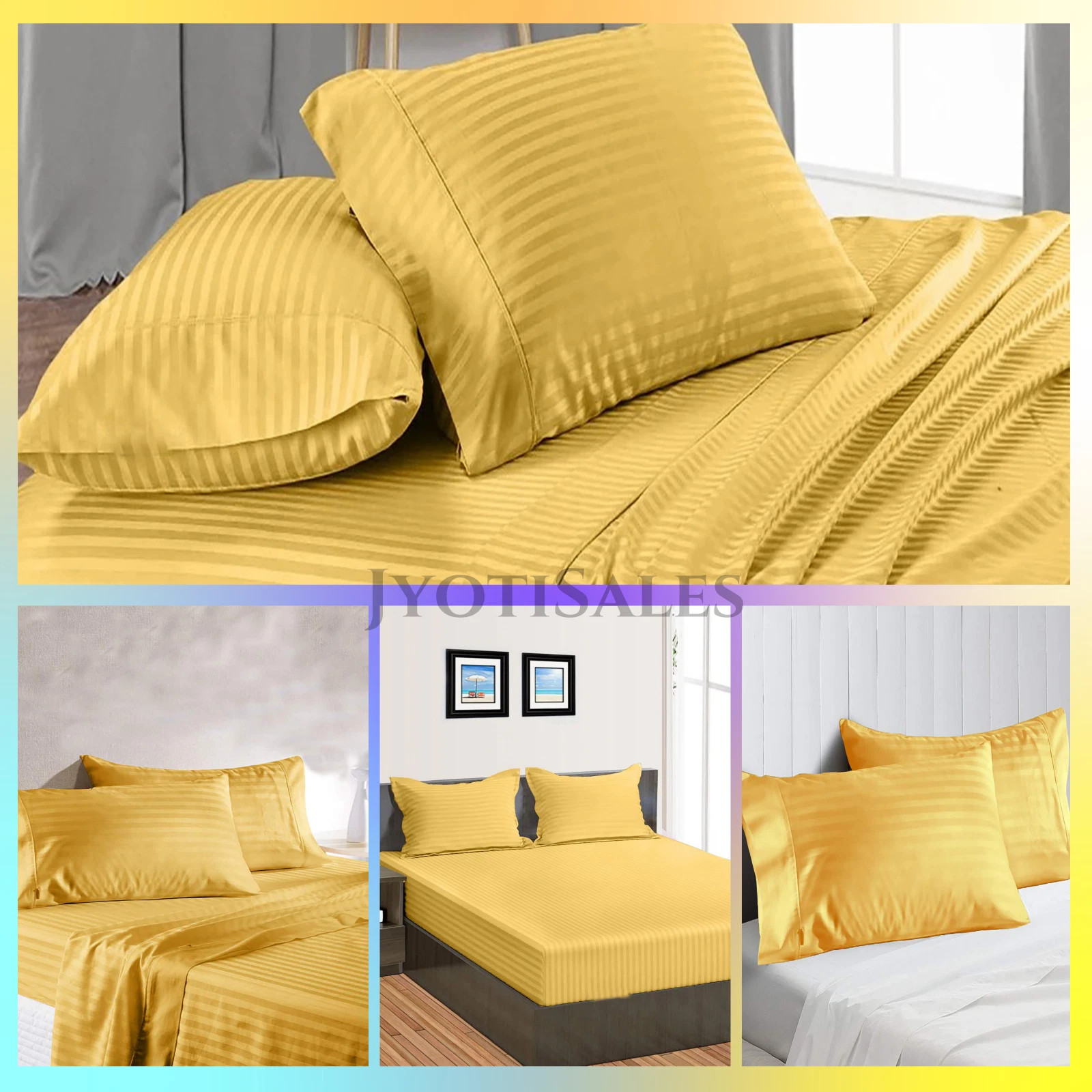 12" TO 30" Deep Pocket Sheets 1000 - 1200 TC Egyptian Cotton Gold Stripe