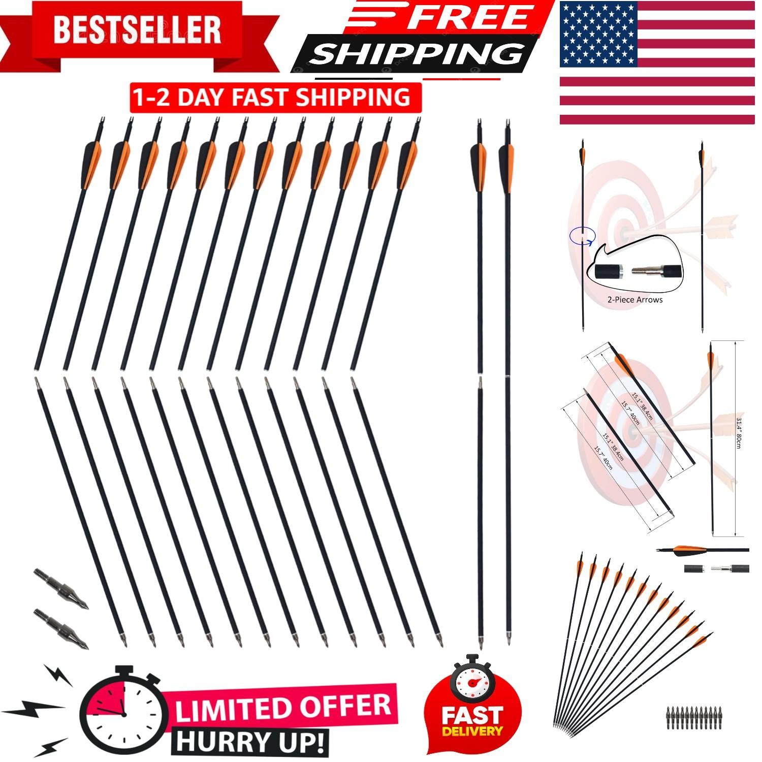 Mxessua 2 Piece Arrows Takedown Carbon Portable for Longbow...