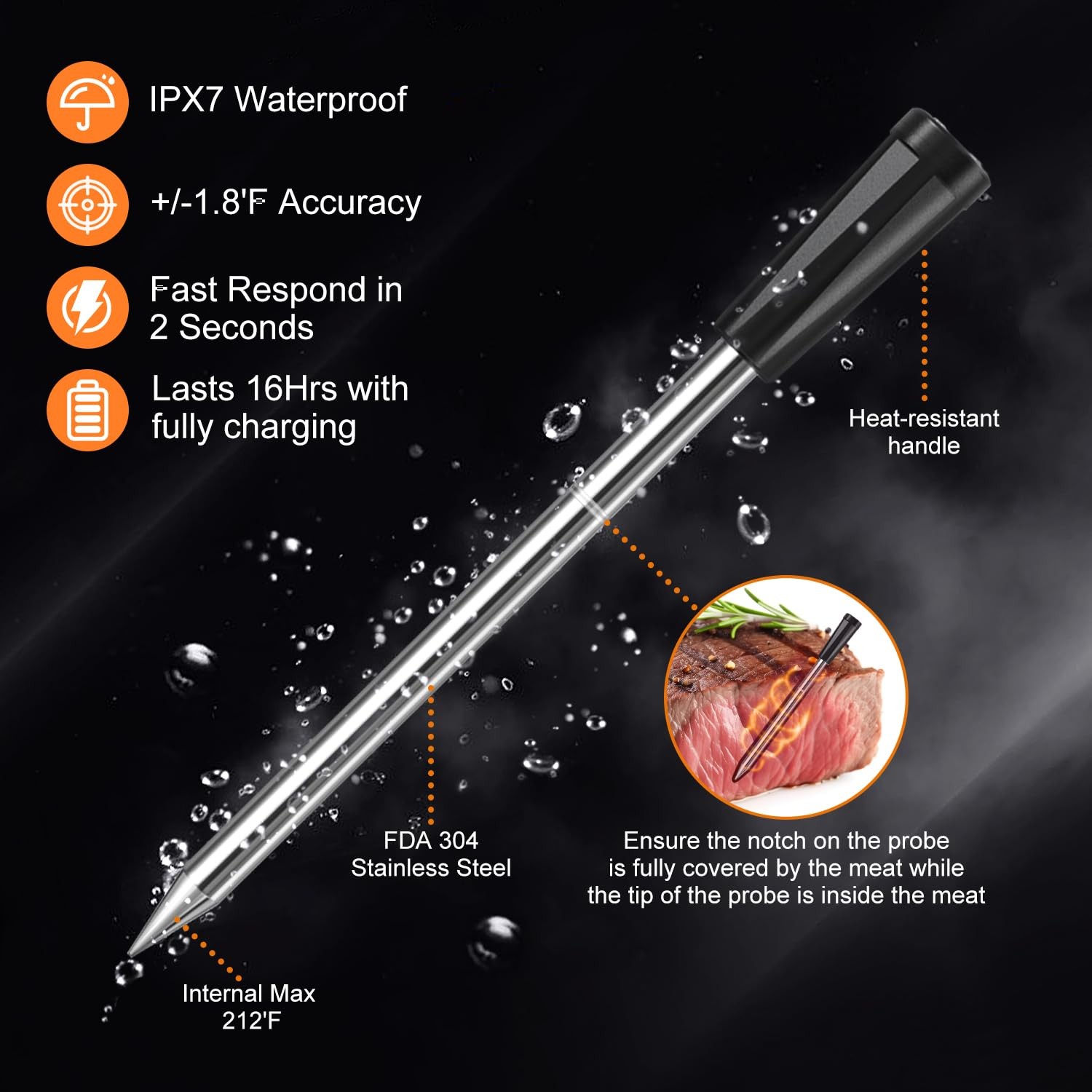 INSMART wireless meat thermometer Bluetooth 330FT Wood