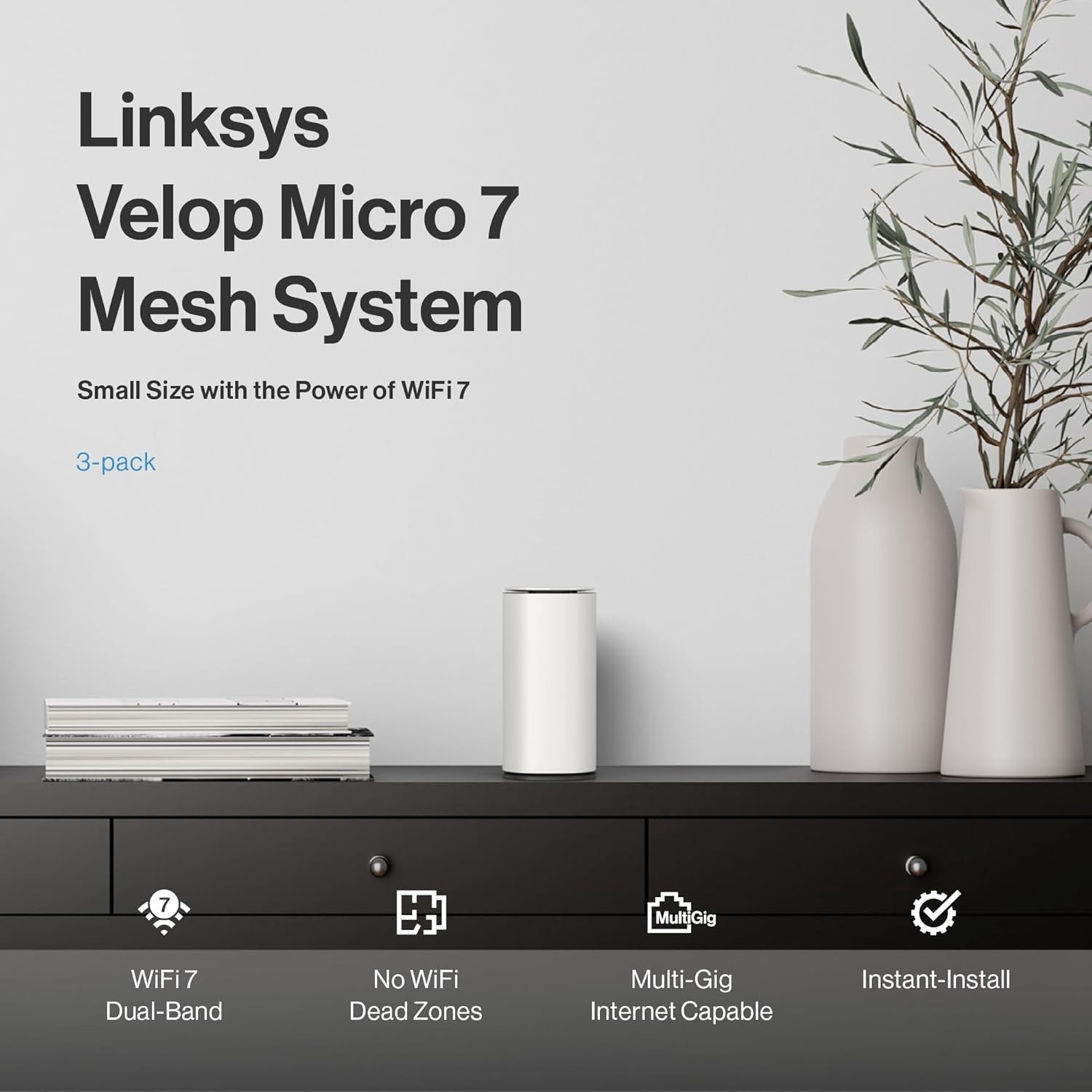 Linksys Velop Micro 7 Dual-Band Wi-Fi 7 Mesh System 3 Pack (LN1603-US) -Open Box