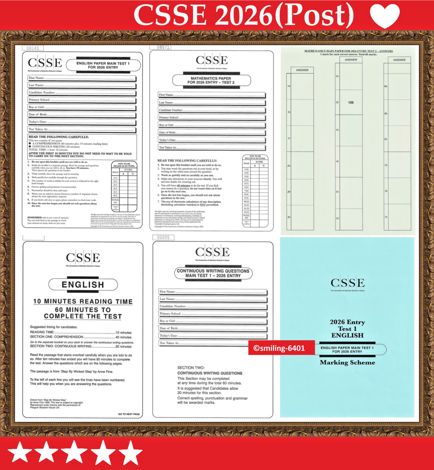 CSSE 11+ ESSEX 11+ 2026 Past Paper 11 plus - By Post [Read Description]
