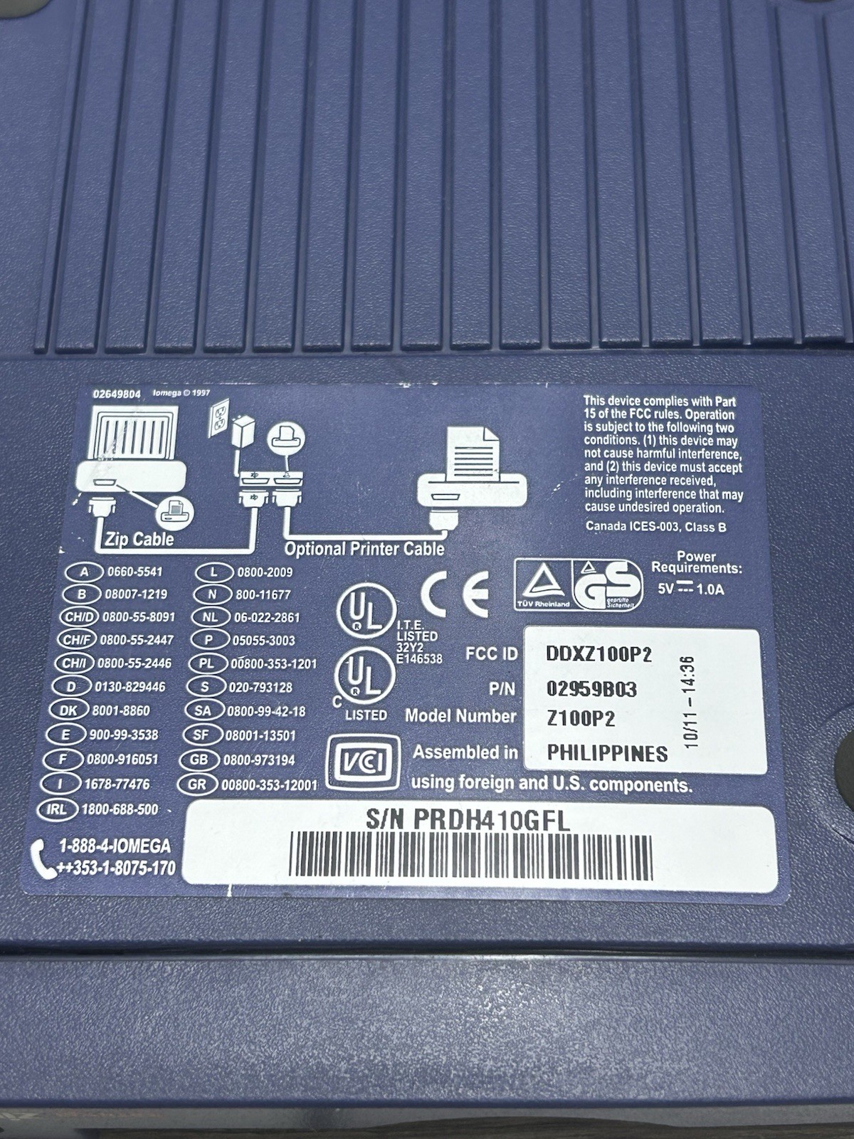Iomega Zip 100MB External Disk Drive With Parallel Port Cables PC No Software