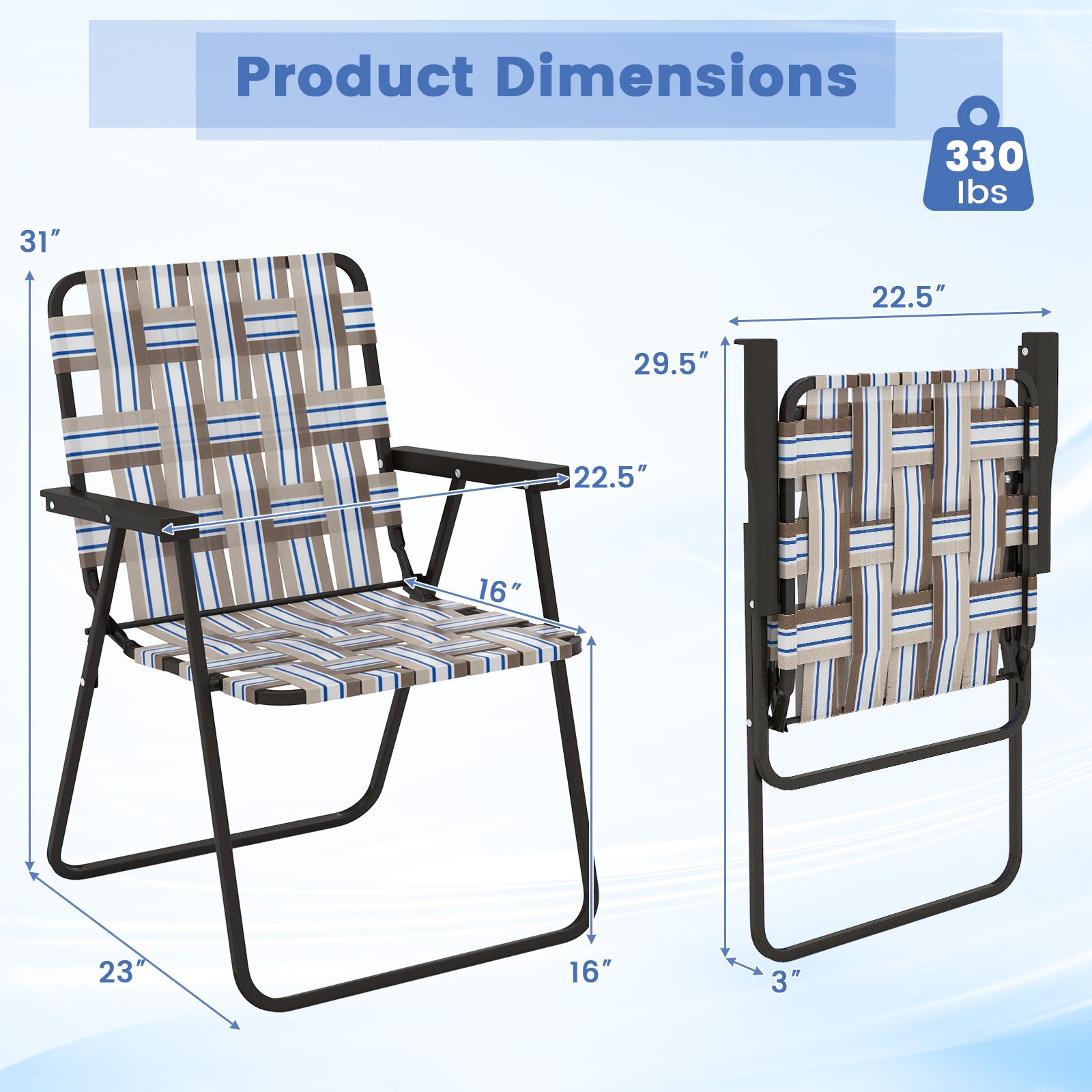 Portable Sand Chair Set of 4 w/Elegant Weaving Design U-shaped Base for Backyard