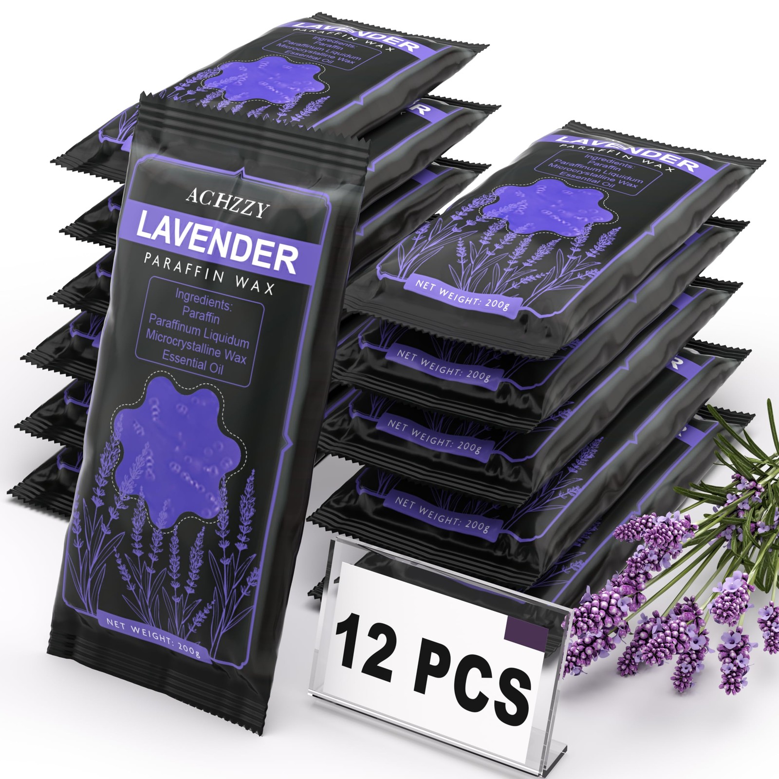 Natural Paraffin Wax Refills, 12-Pack Paraffin Wax Blocks of Lavender Scent f...
