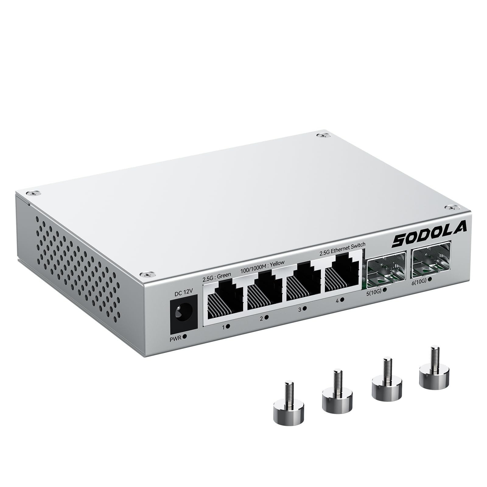 SODOLA 2.5Gb Switch,4 x 2.5G Base-T Ports, 2 x 10G SFP+, Aluminum Alloy Cooli...