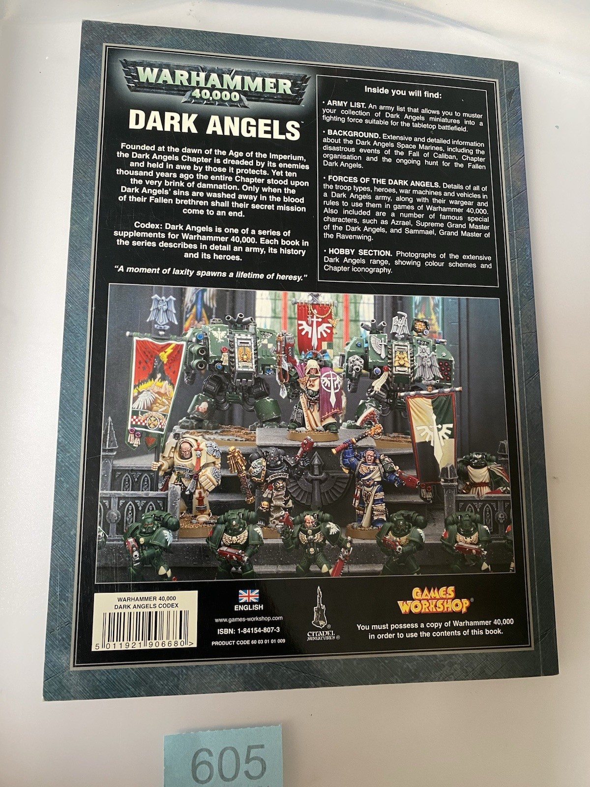 40k 4th Ed Dark Angel Codex, OOP Softcover Book, V.Good Condition