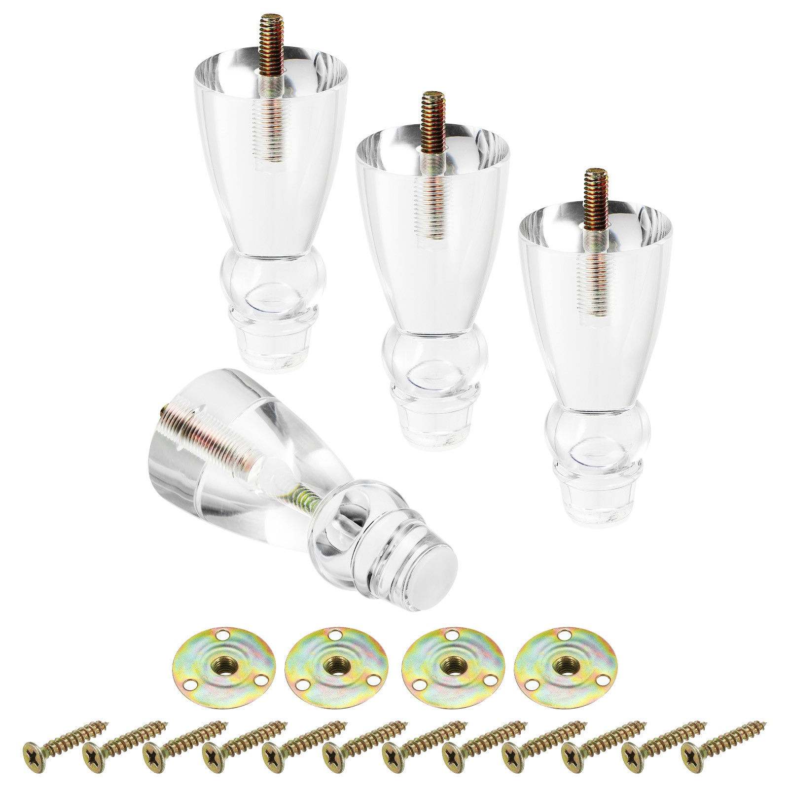 Clear Acrylic Furniture Legs, 100mm/3.94" with Installation Hardware Set of 4