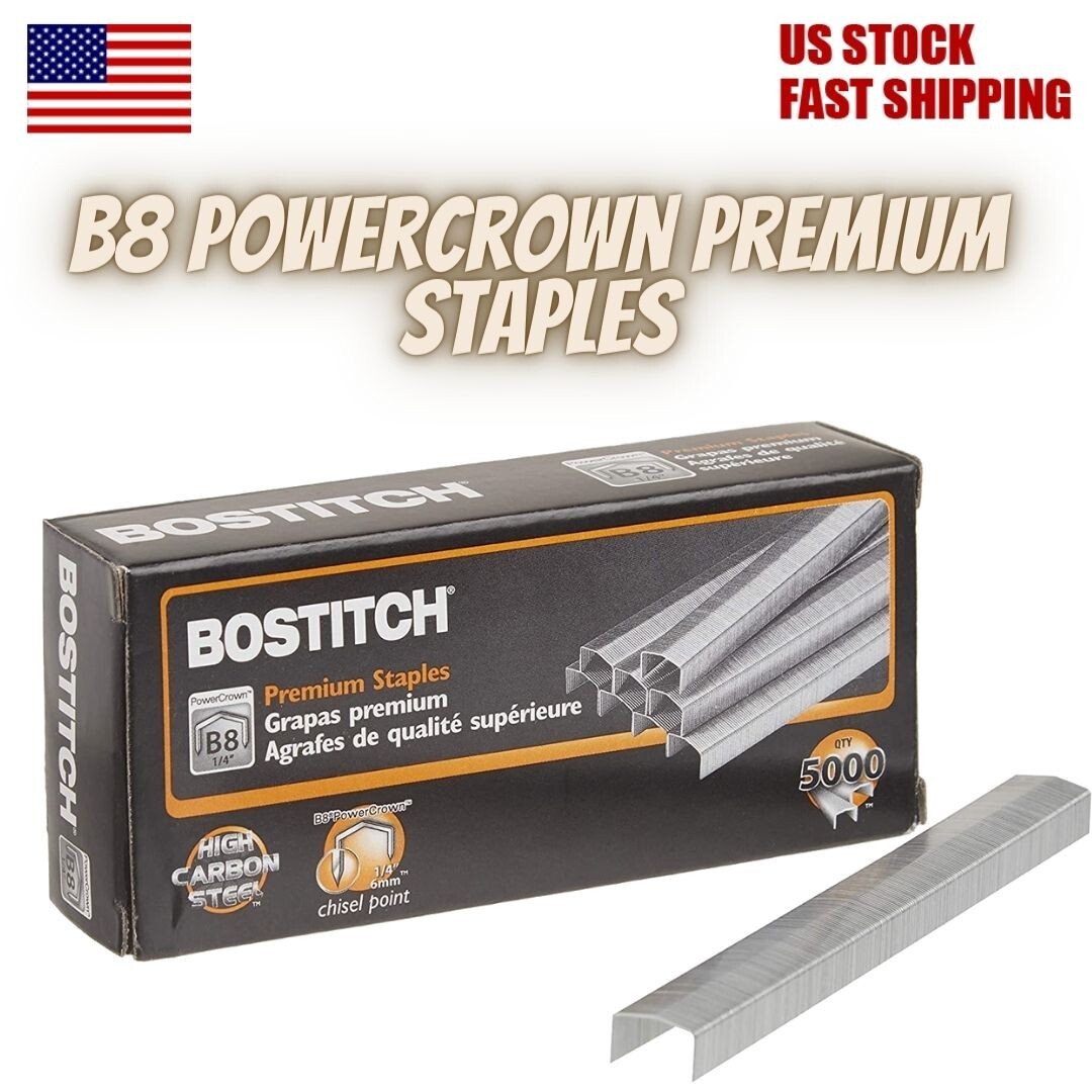 Bostitch Office B8 PowerCrown Premium Staples, 0.25 Inch Leg, Full-Strip silver