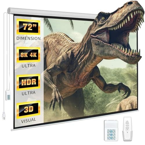 72 Inch Electric Projector Screen with Remote, Automatic 72" Diagonal (16:9)