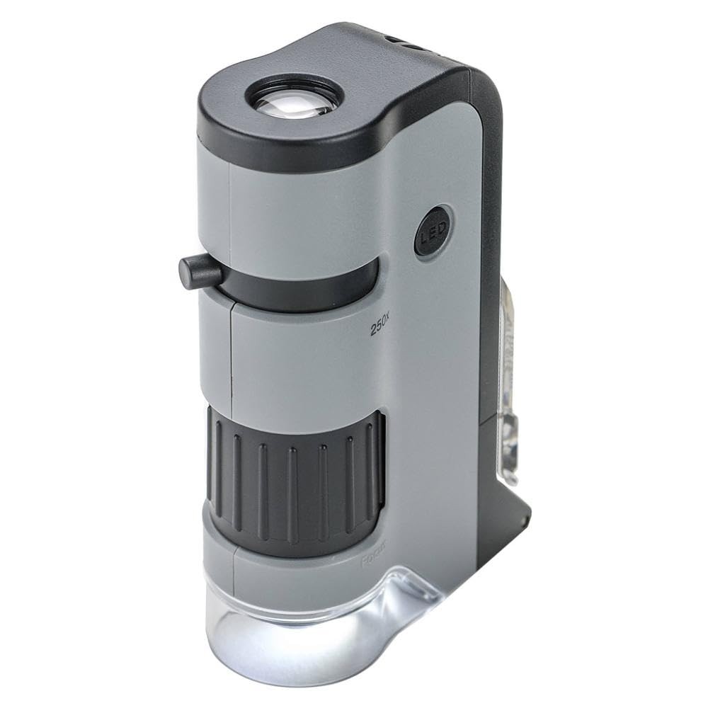 MicroFlip 100x-250x, LED UV Pocket Microscope with Smartphone Clip, STEM Educ...