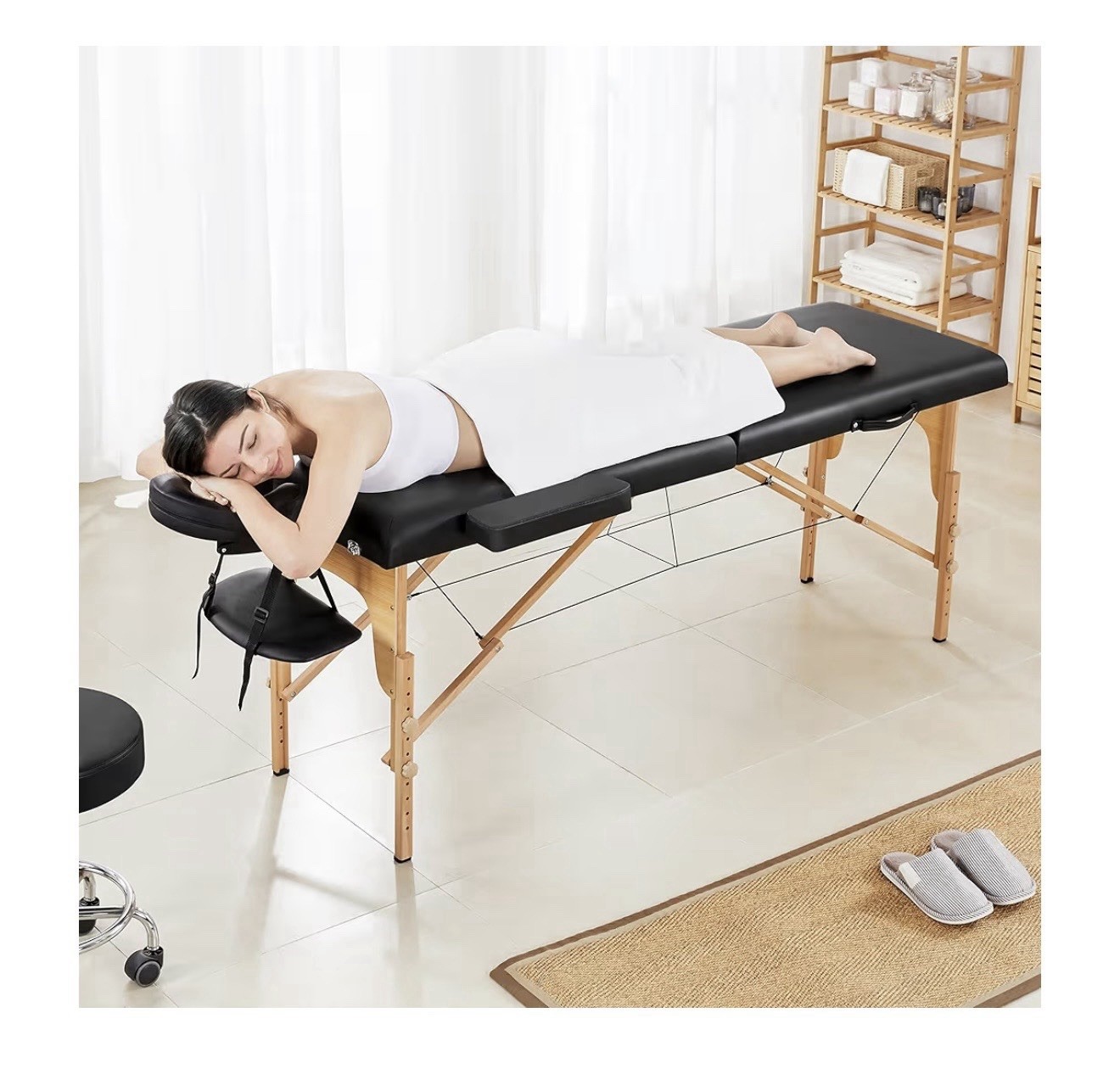 Massage Table Portable Spa Bed Foldable Adjustable 2 Fold Bag 24” Black