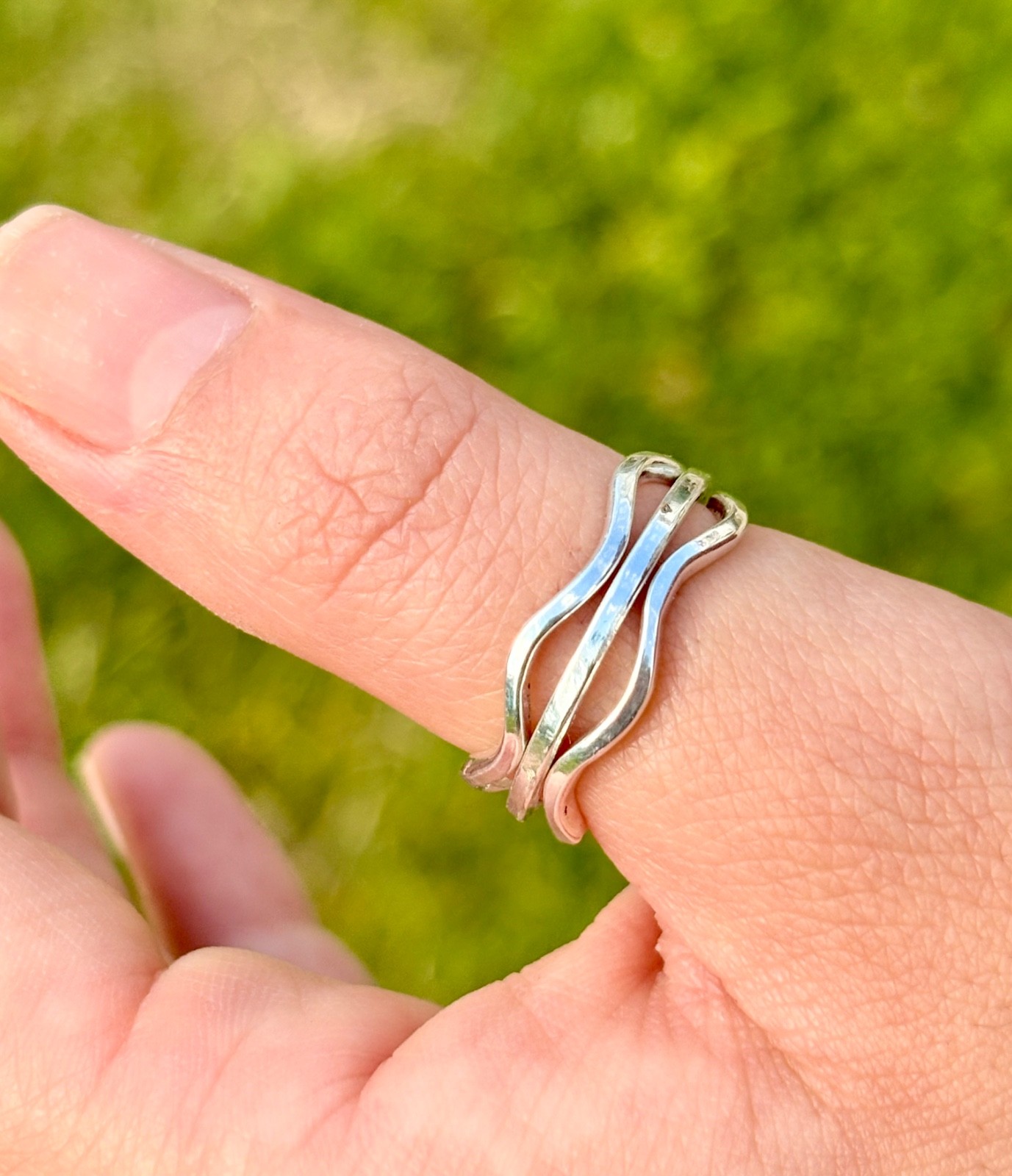 hand made fine silver 999. stacking Minimalist thin ring Big waves . 1 ring
