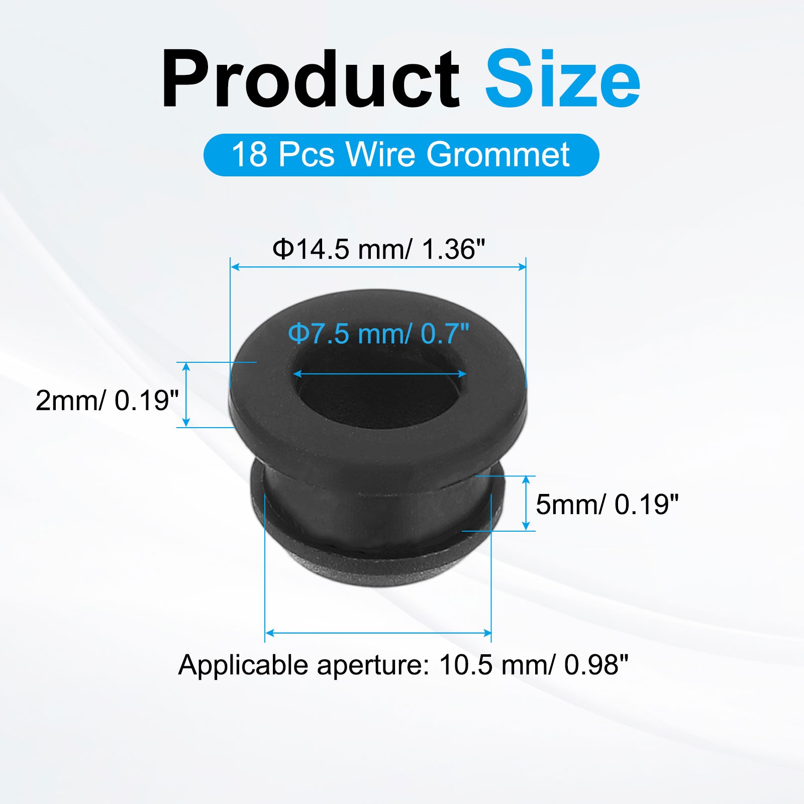 18pcs Wire Grommet, 10.5mm Mounting Dia Plastic Grommets Cable Hose Snap, Black