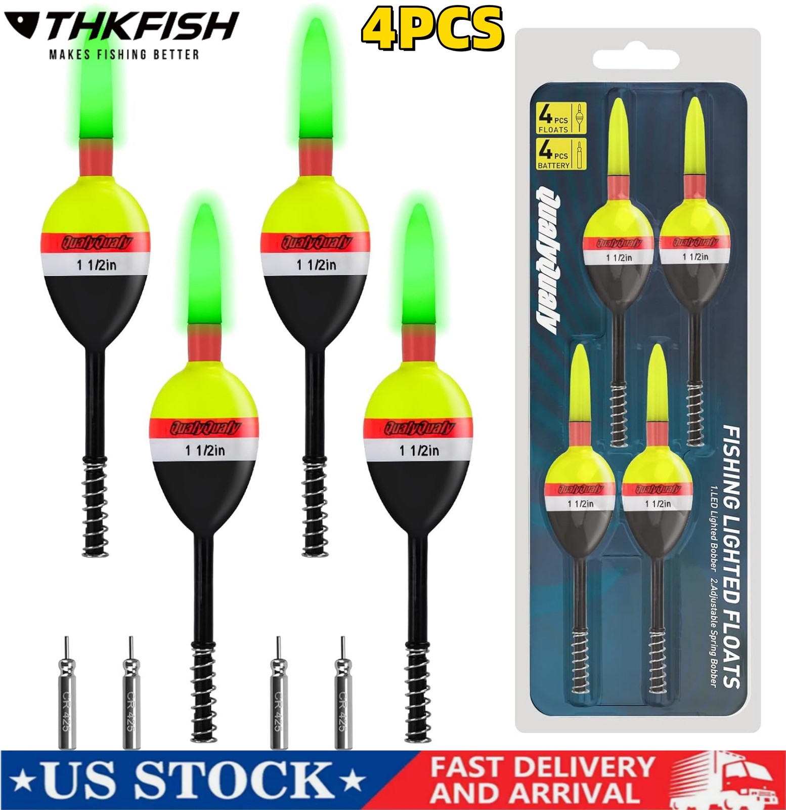 4Pcs Fishing Float Electronic LED Light Bobber Bobbers Fishing Tackle Tool Float