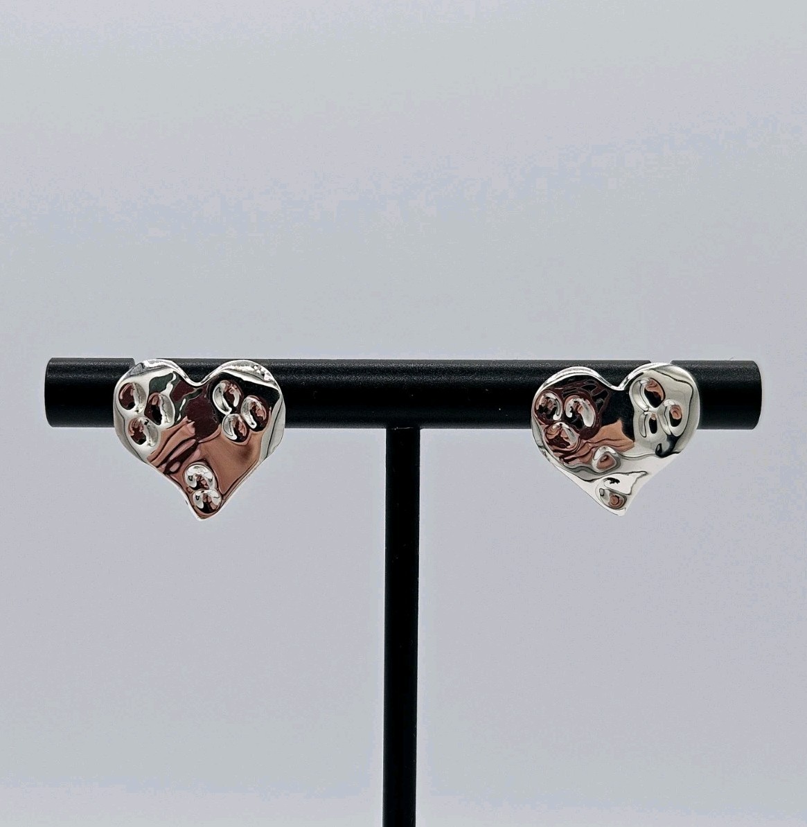 925 Sterling Silver Heart Stud Earrings Hammered Mexico Minimal Gift