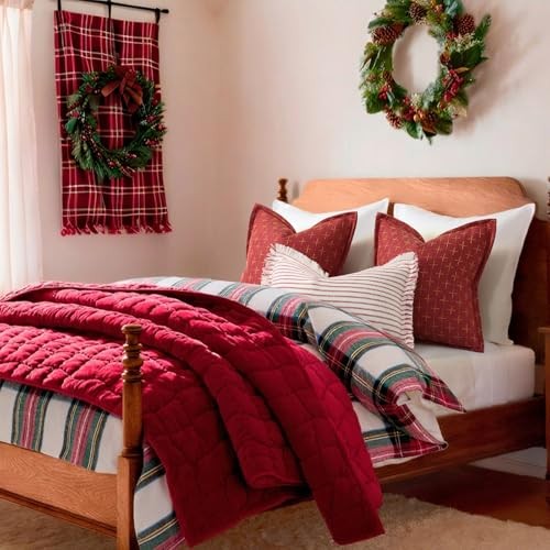 Christmas Pillow Covers 12x20 Set of 2 Soft 20" x 12" (Pack of 2) Red