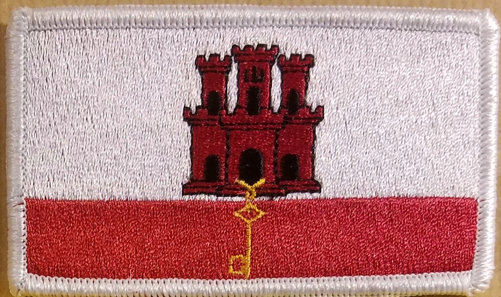 Gibraltar Flag Military Tactical Patch W/ Hook & Loop Fastener White Border