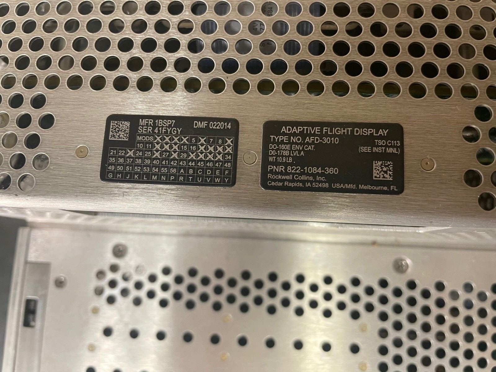 Adaptive Flight Display ADF3010 822-1084-360 Removed Working